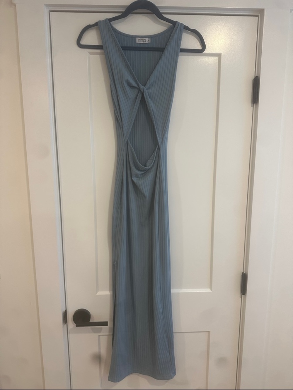 Beginning Boutique Dusty Blue Ribbed Backless Maxi Dress
